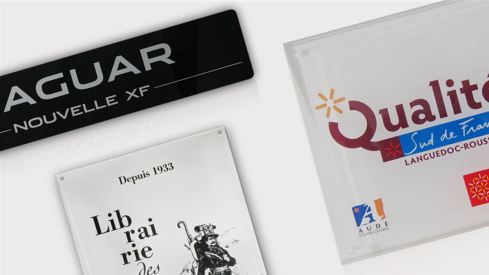 Plaques promotionnelles imprimées sur plexiglas transparent