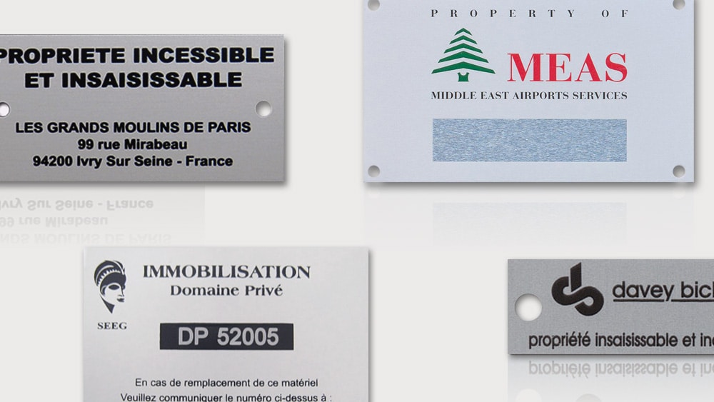 Plaques d'inventaire en aluminium sérigraphié une ou plusieurs couleurs