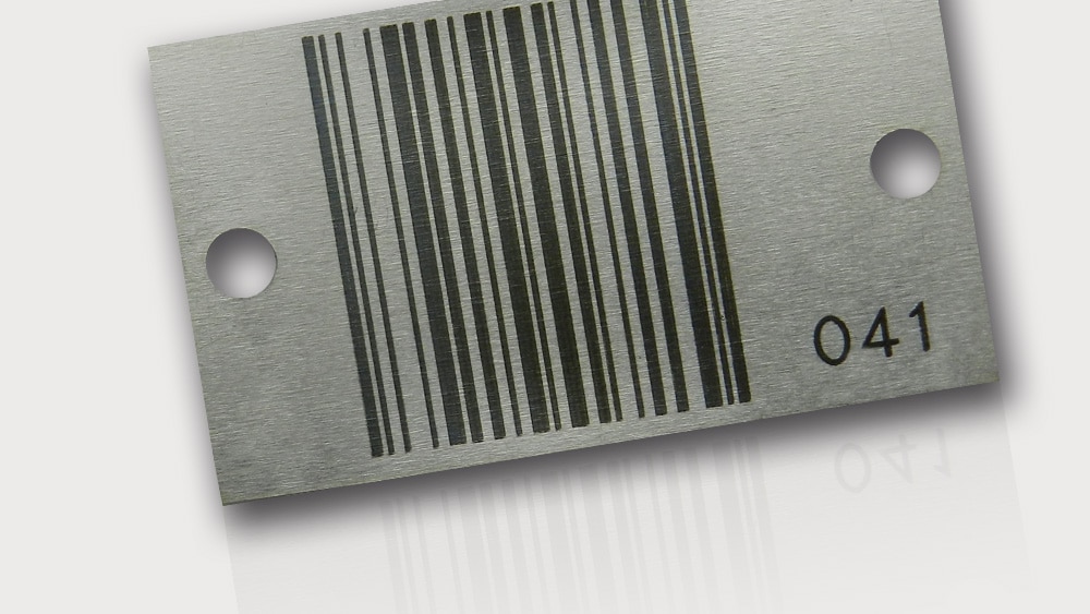 Plaque code barres en inox gravé par laser