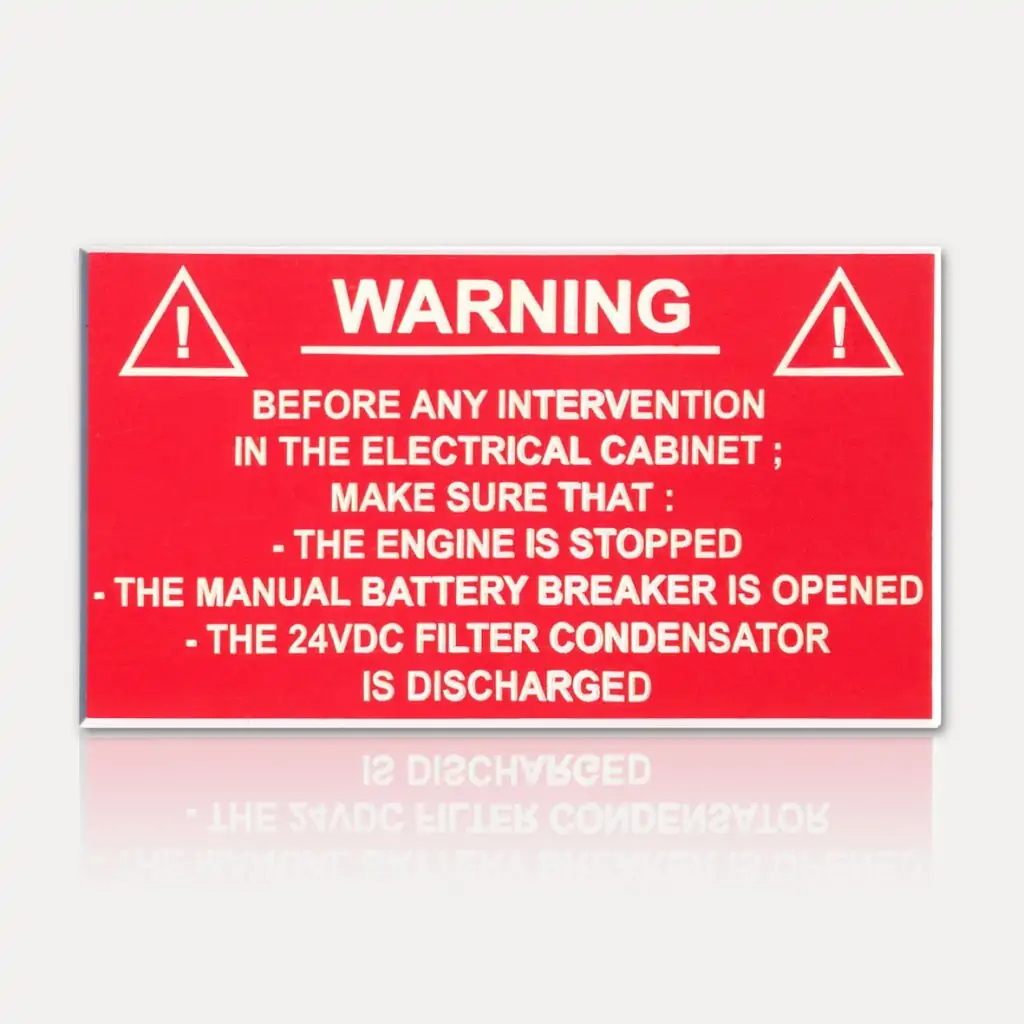 Engraved plate for electrical cabinet