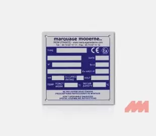 Plaque de conformité sur mesure en aluminium pour identification machine